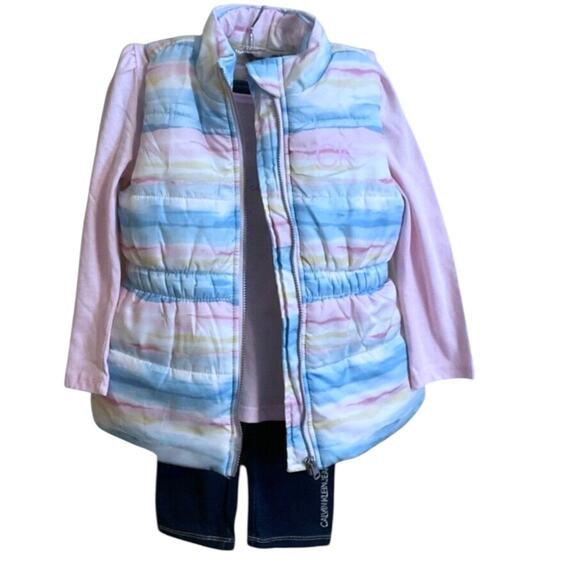 Calvin Klein Kids' Girls 3 Piece Rainbow Vest Shirt Leggings Set Size 4T-NWT - Picture 3 of 11